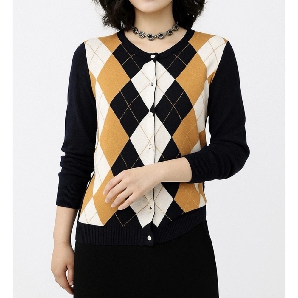 J. CREW WOMEN S {FIT XS} 100% COTTON CARDIGAN ARGYLE LIBRARIAN ACADEMIA $145 EC
